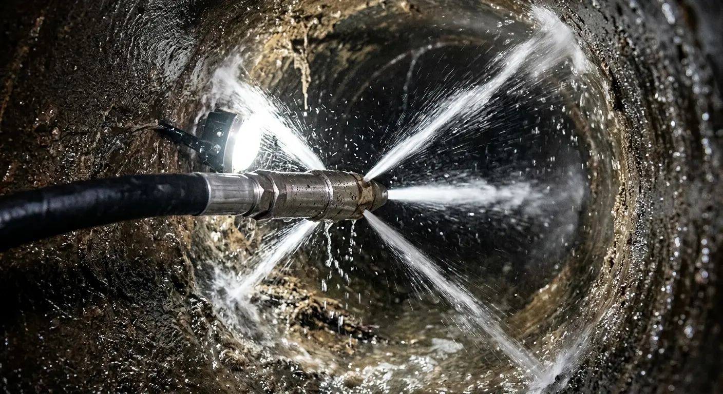 High-pressure hydro jetting nozzle cleaning sewer pipe for Sewer Cleanout in Kimberly